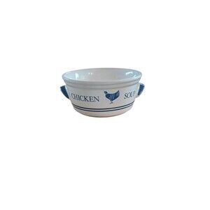 Vintage Chicken Soup Bowl FTDA 1985 Korea Ceramic Blue Handled Dish FTD